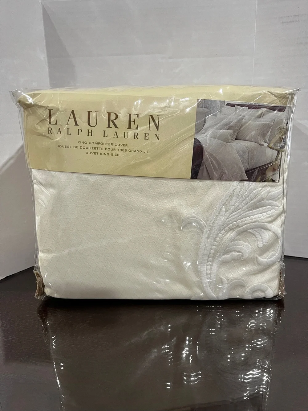 Lauren Ralph Lauren King Duvet Comforter Cotton Embroidery Cream Whitehall Tonal